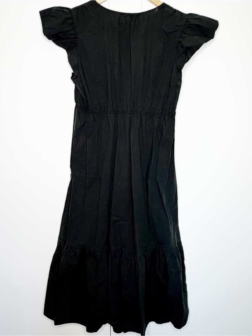 Rails Tina Midi Dress Large black cotton poplin short flutter sleeve cutout - Picture 6 of 12
